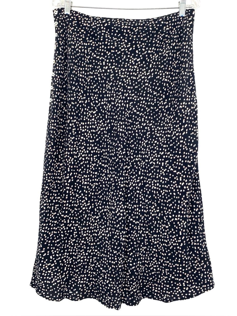 Leith Dot Pattern Flare Black Midi Skirt Size Large